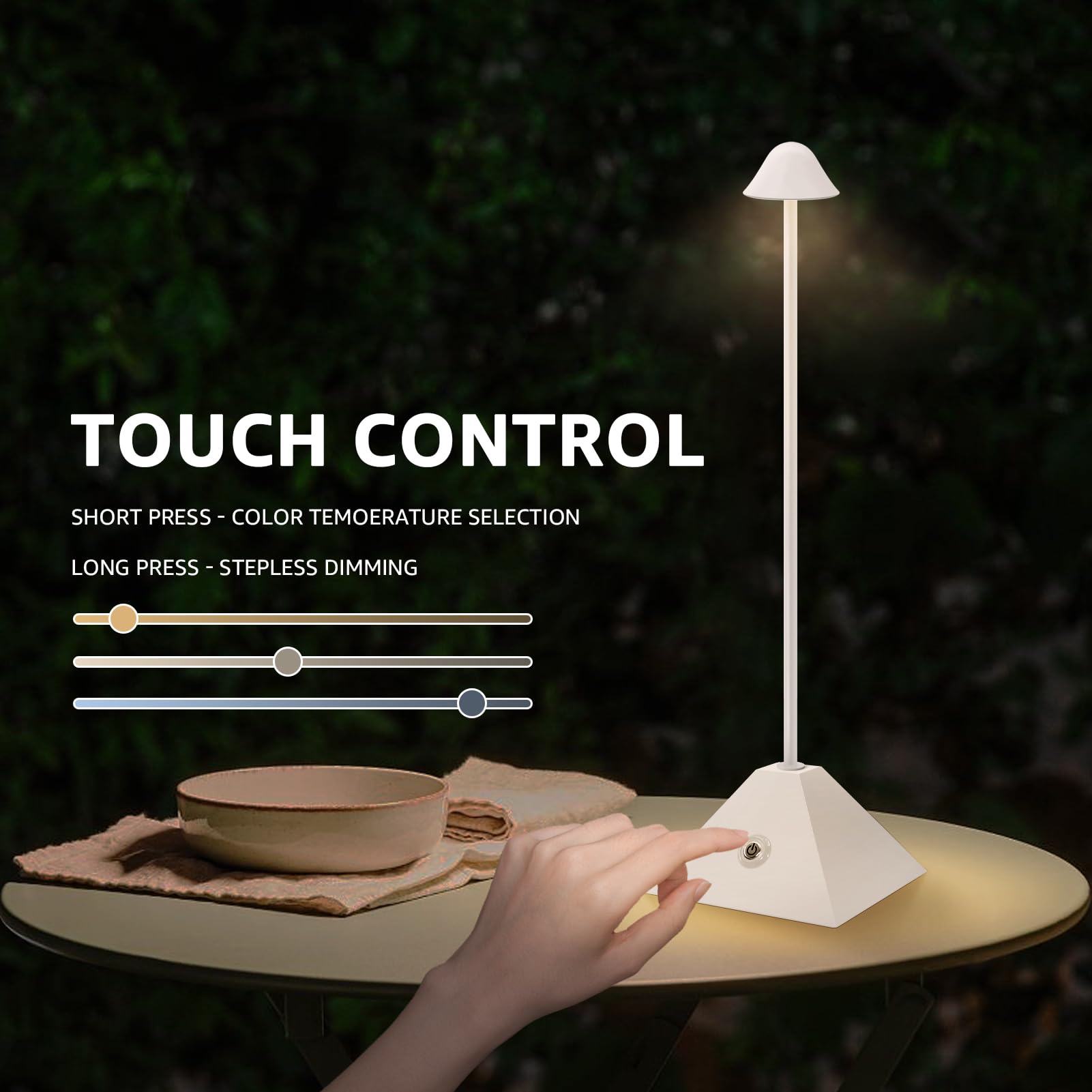 NiceBuy Lampada Da Tavolo Senza Fili Ricaricabile LED Wireless Touch Lampade LED Da Tavolo Ricaricabili USB Con Base Ricarica Per Ristorante Esterno Decorative Ufficio (Bianco)