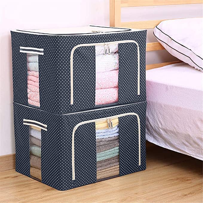 Large Capacity Clothes Storage Bag Organizer Thick Fabric & Visible Window Reinforced Steel Frame Foldable Wardrobe Storage Box Saree Blanket Quilt Comforter Seasonal 66 Liter (pack of 2)-image-8
