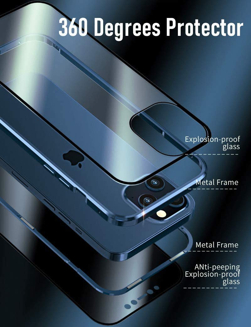 Cover Anti Spy Per IPhone 12 Pro Max, Custodia Con Vetro Temperato Privacy 360°, Magnete, Paraurti Nero - 3