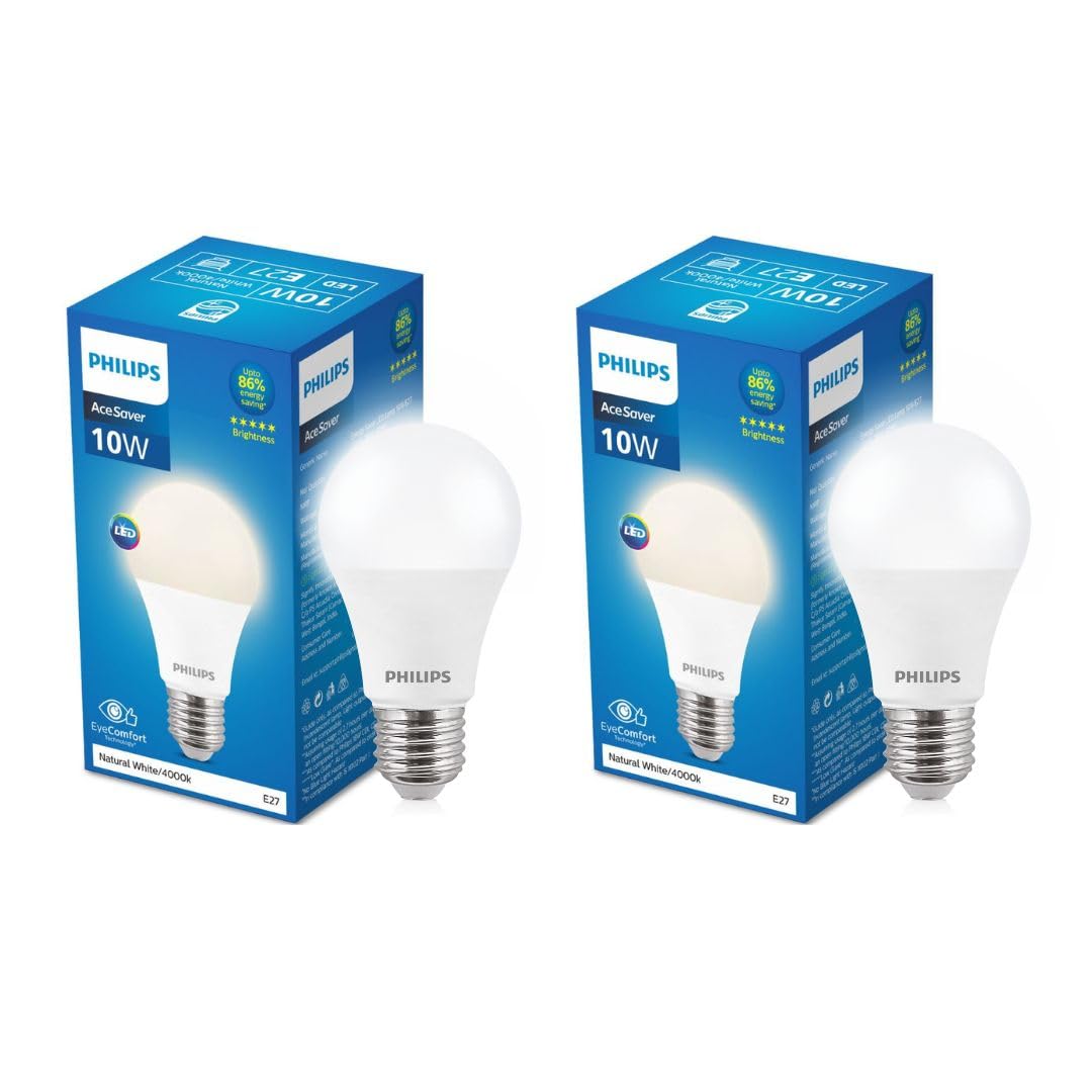 10-watt LED Bulb | AceSaver High Wattage LED Bulb | Base: E27 Light Bulb for Home | Natural White, Pack of 2