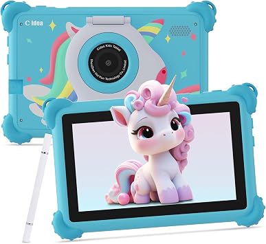 C idea 7-inch Tablet for Kids, 6GB3+3 RAM + 32GB ROM Android 15 Toddler Tablet, Pre-Installed iWawa, Parental Controls, Supports Bluetooth and WiFi Blue