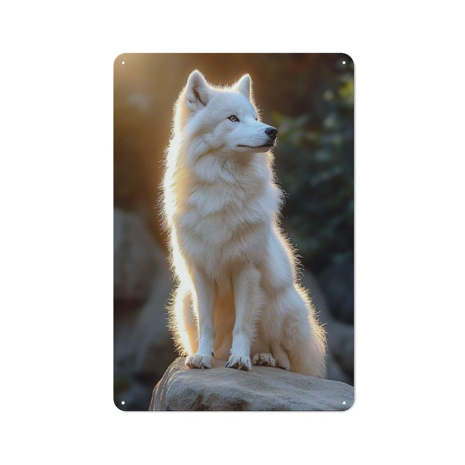 Majestic White Wolf Portrait Retro Metal Sign 30x20cm, Distressed Look Retro Room Decor for Living Room, Hallway, Kitchen Or Cafe