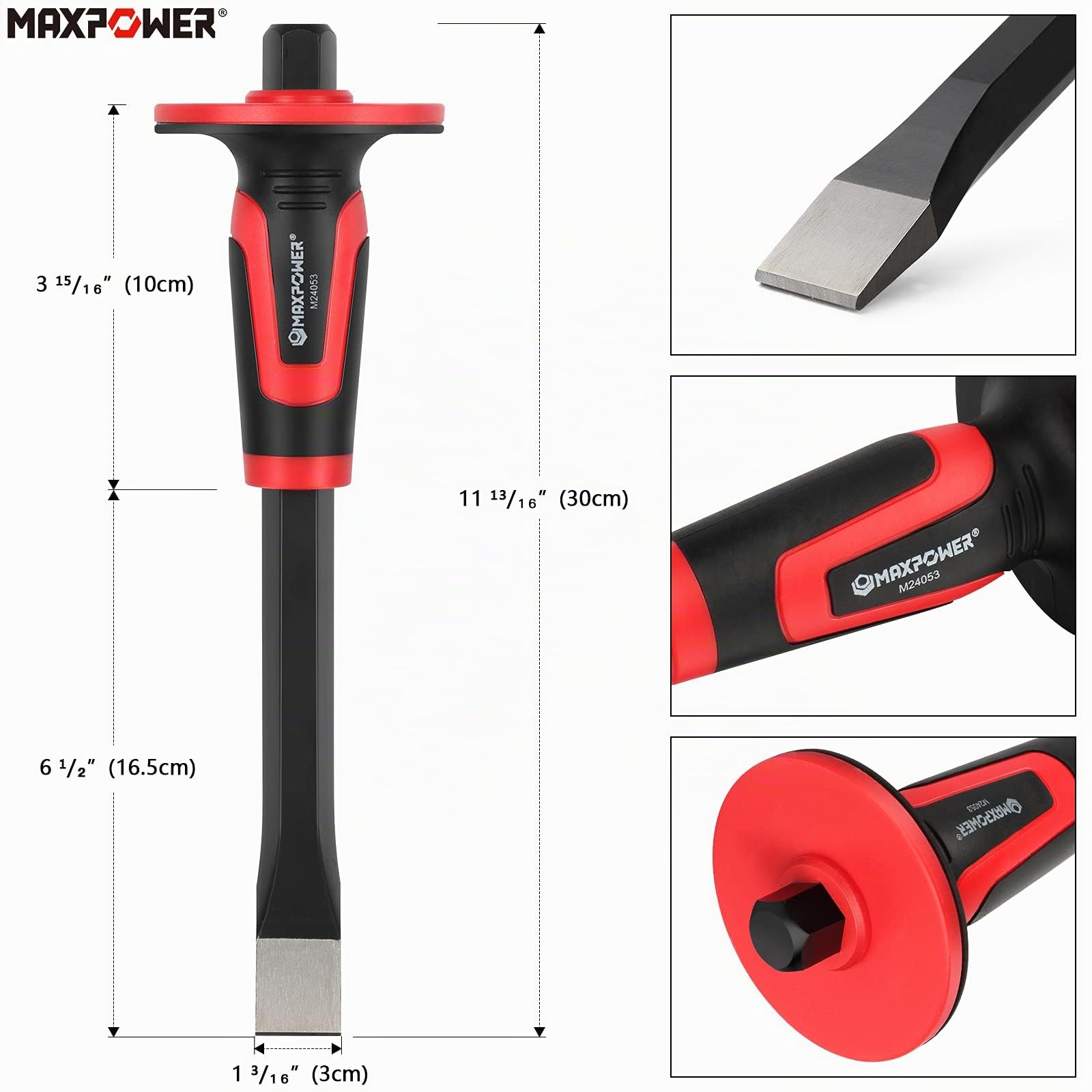 MAXPOWER Juego de 3 Cinceles de Mampostería con Protector Incluye 300mm Cincel de Punta y 220mm Cincel de Ladrillo