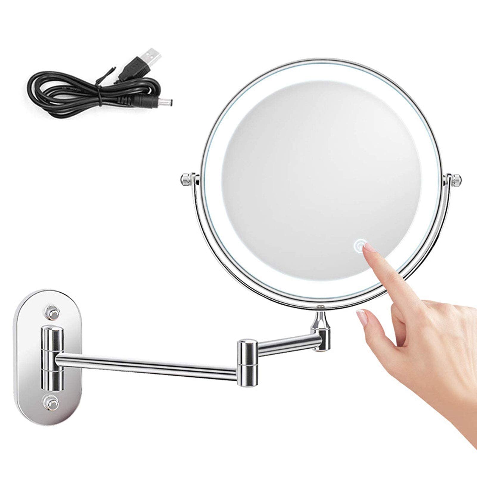 Miroir de courtoisie mural grand format avec éclairage LED tactile et zoom puissant 10X