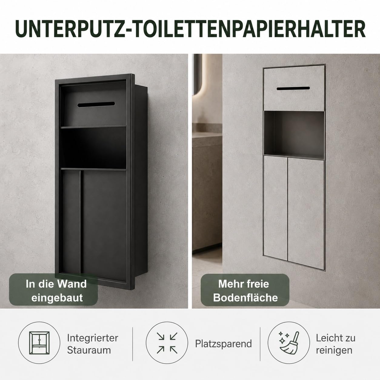 Unterputz Toilettenpapierhalter | Edelstahl Wandnische Mit Toilettenpapierhalter Und Offenem Regal, Einbau Abfalleimer Für Bad Küche Büro Zuhause