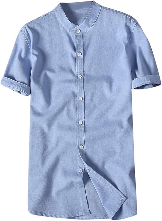Leinenhemd Herren Kurzarm - Lässiges Sommerhemd Regular Fit Türkis