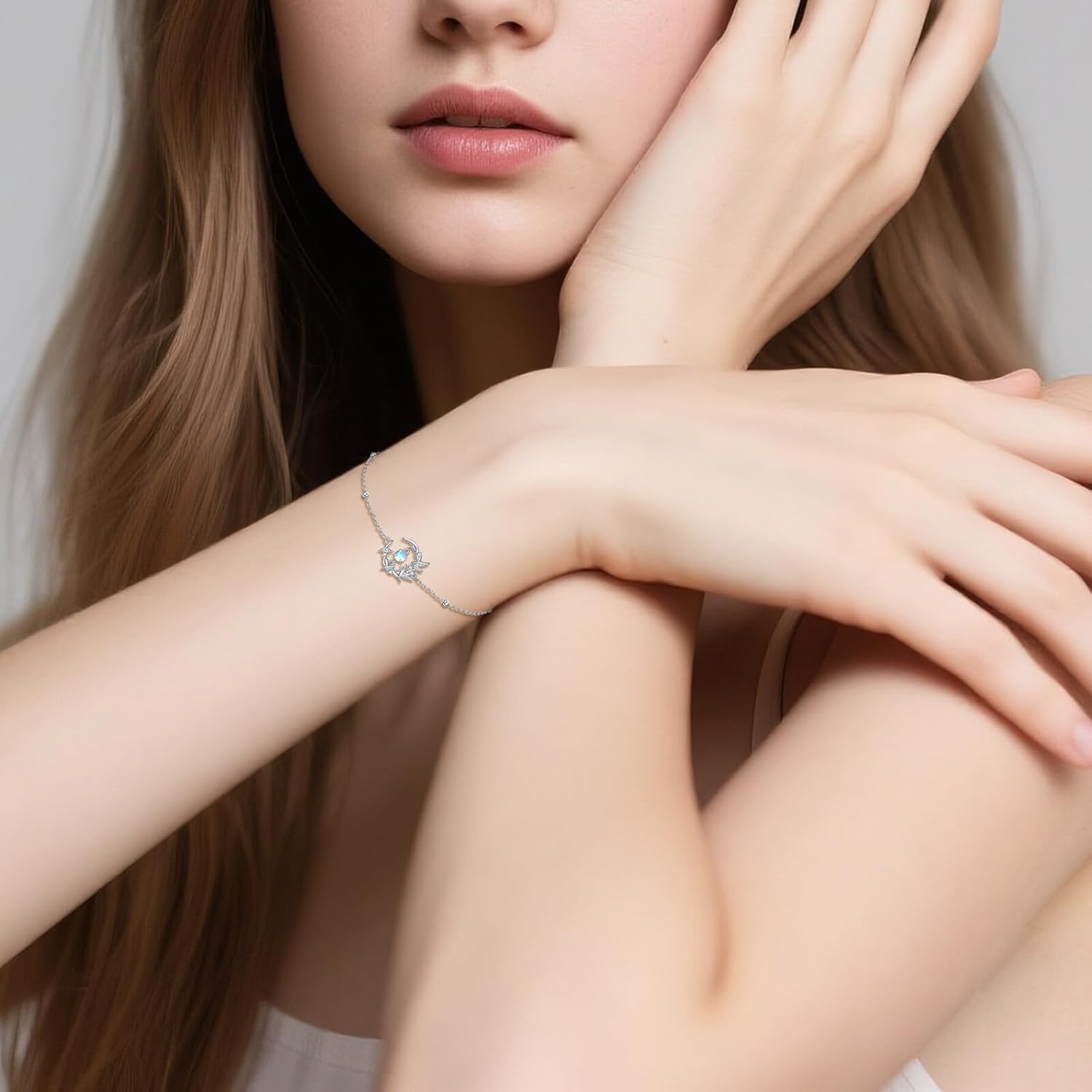 YAFEINI Moonstone Hummingbird Bracelet Sterling Silver Animal Link Chain Bracelets Hummingbird Jewelry Gifts for Women - Image 3