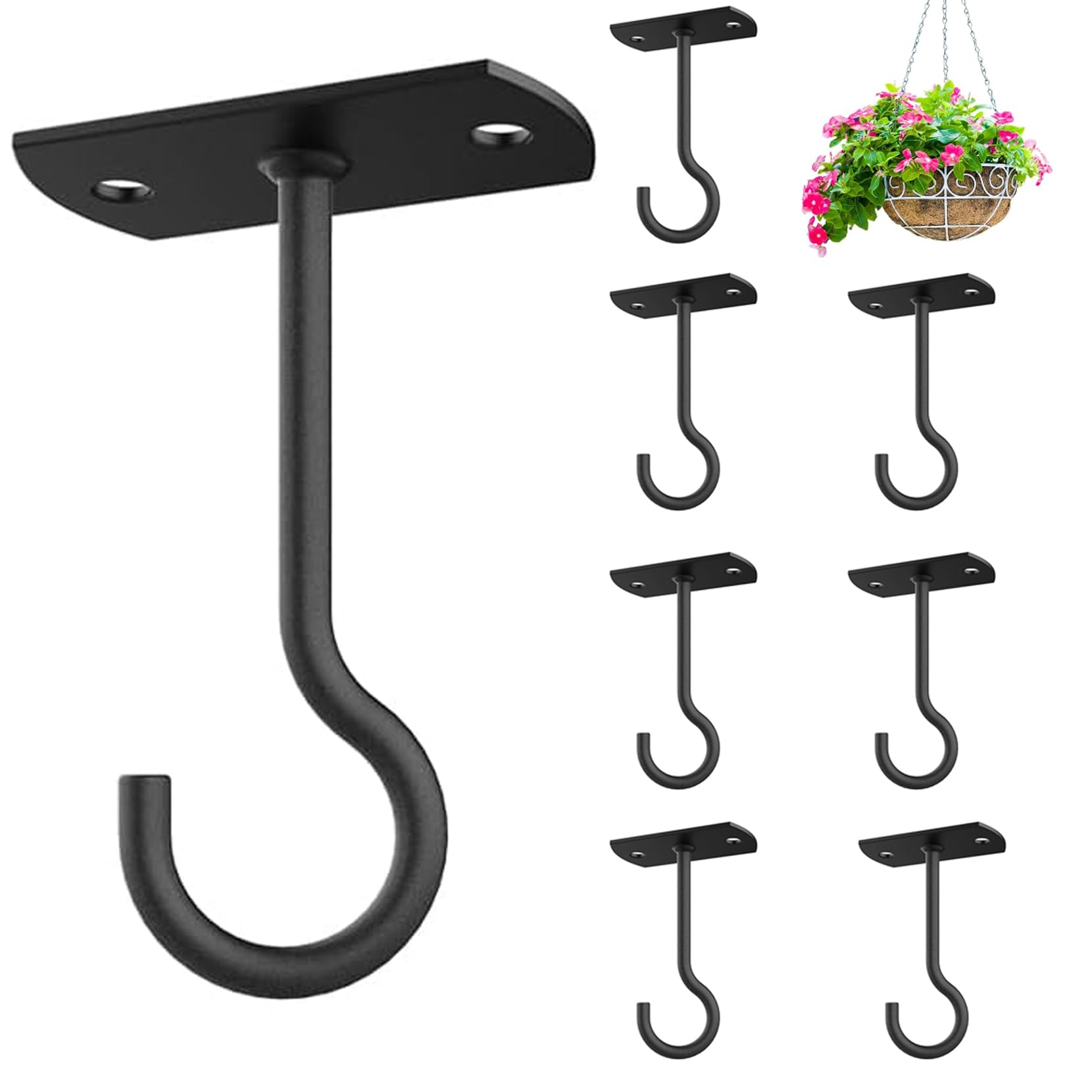 8Pack 4n Ceiling Hooks for Hanging Plants Outdoor Flower Basket Black