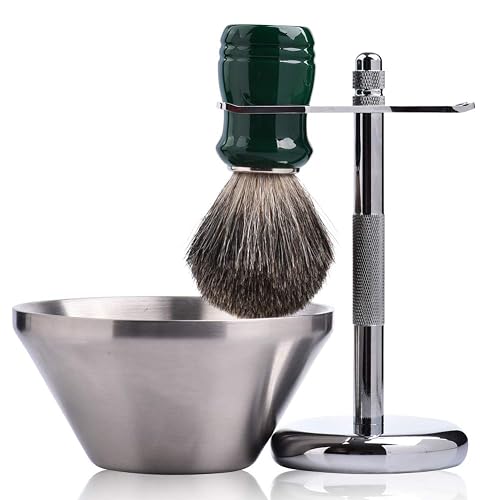 JE&CO Shaving Set, Pure Badger Shaving Brush with Steel Stand