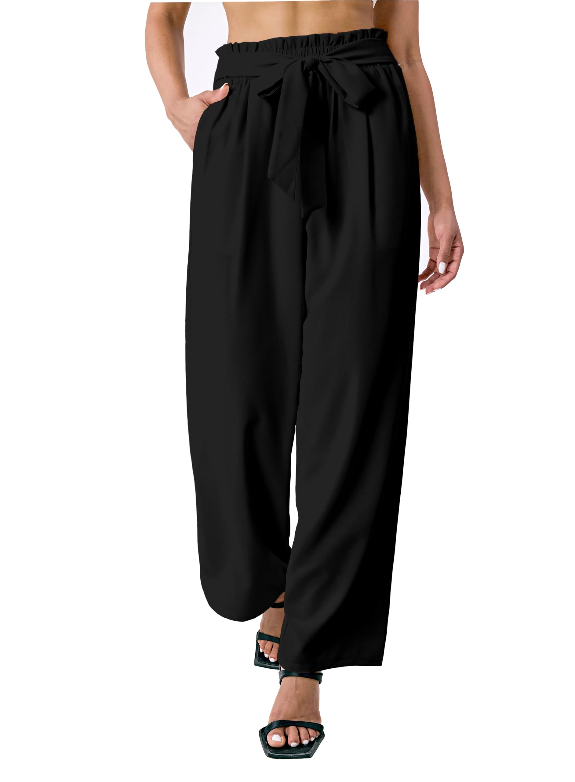 Palazzo Pants for Women Casual Womens Wide Leg Pants with High Waist Adjustable Knot Comfy Workwear