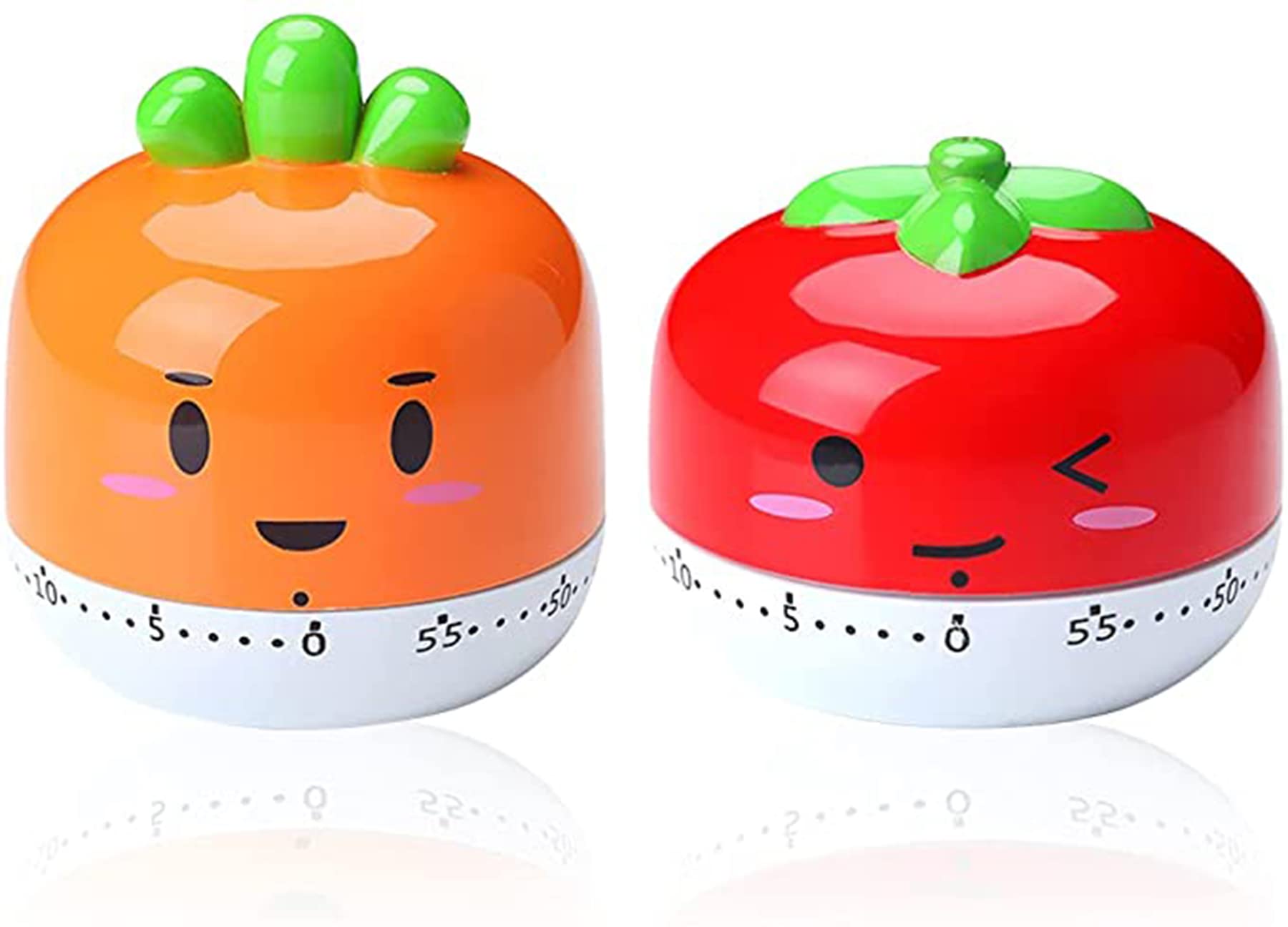 ELECDON Kitchen Timer, 2PCS Cartoon Fruit Timer, 360 Degree Cooking Tool Mechanical Countdown Timer, Creative Alarm Clock, Precision Timer, Used for Kitchen Timing Cooking and Baking (Tomato Carrot )