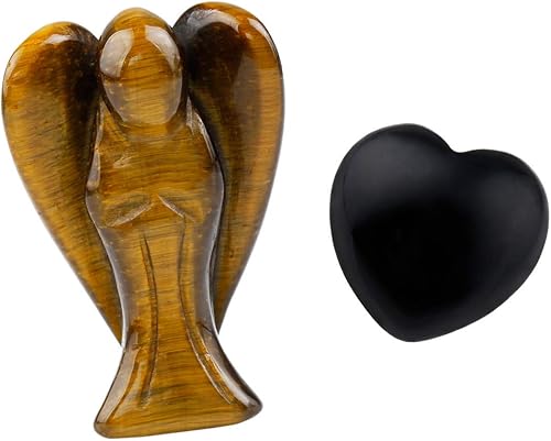Rockcloud - Figura de corazón y ángel de la guarda tallada con piedras de curación, chakra Reiki