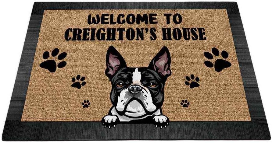 Personalized Welcome to Dog House Doormat with Cartoon Lovely Peeking Puppy Beagle Custom Door Mats for Home Decor 23.6 x 15.7 Inch