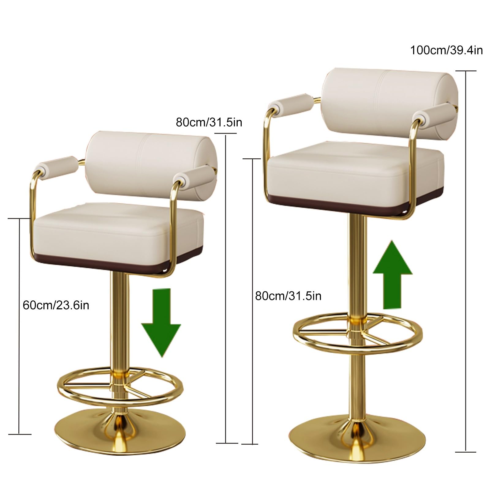 Tabourets de bar pivotants modernes avec dossier haut – Chaises de comptoir faciles à assembler pour cuisine, salle à manger, meubles de bar – Options gris, or ou blanc et argenté