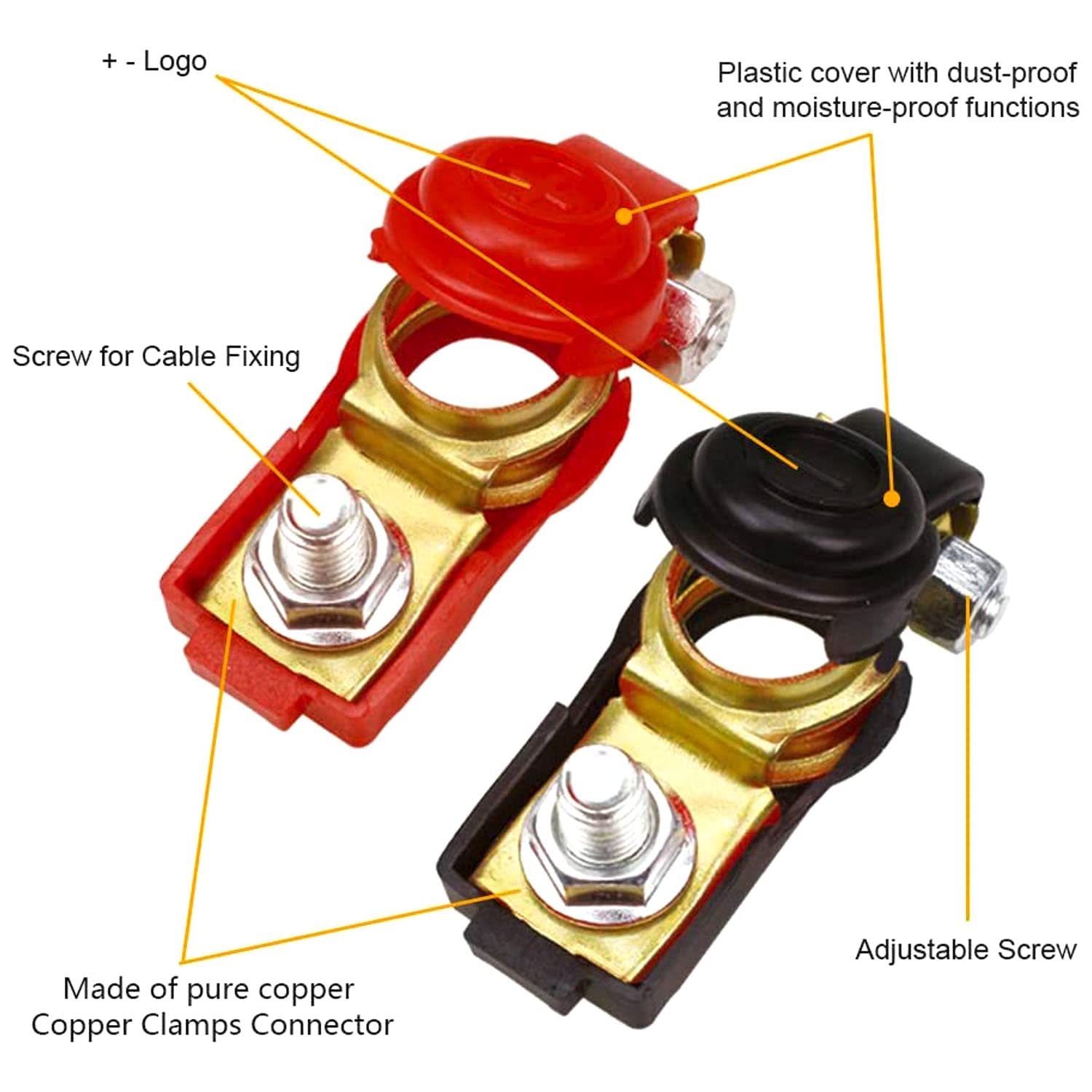 RUNCCI-YUN 4 Pezzi 12V/24V Terminali di Batteria Connettori di Batteria Positivo e Negativo 12V Battery Terminal Morsetti per Auto Camion Barca+2Pezzi Rondelle
