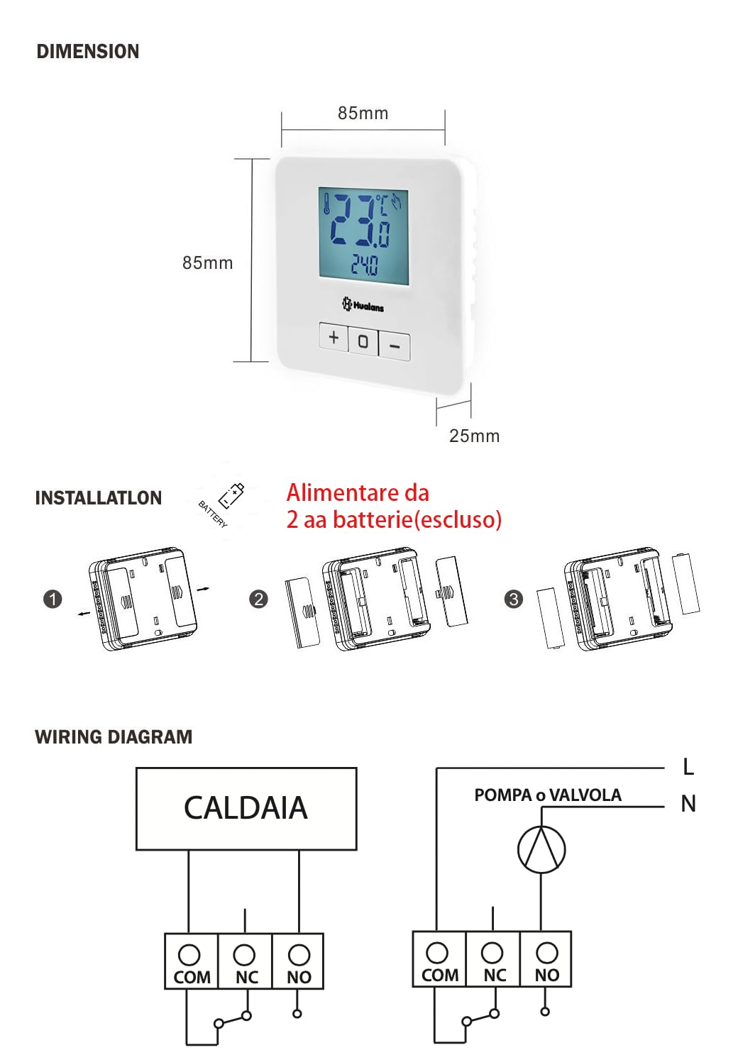 Thermostat d'ambiance non programmable, thermostat à piles pour chaudière à gaz - Mode confort, économique et antigel - Installation facile et verrouillage enfant - Alimentation par batterie (2 x AA)