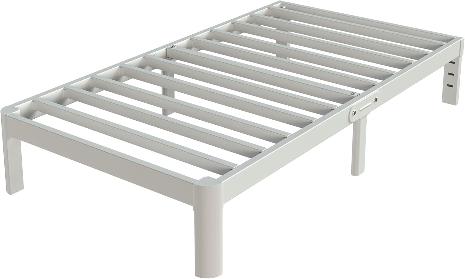 White Twin Size Bed Frame, 12 Inch High Metal Twin Bed Frame No Box Spring Needed, DIY Headboard Holes, Heavy Duty Steel Support, Round Legs, Noiseless, Under-Bed Storage Space, Easy Assembly Twin 12 Inch