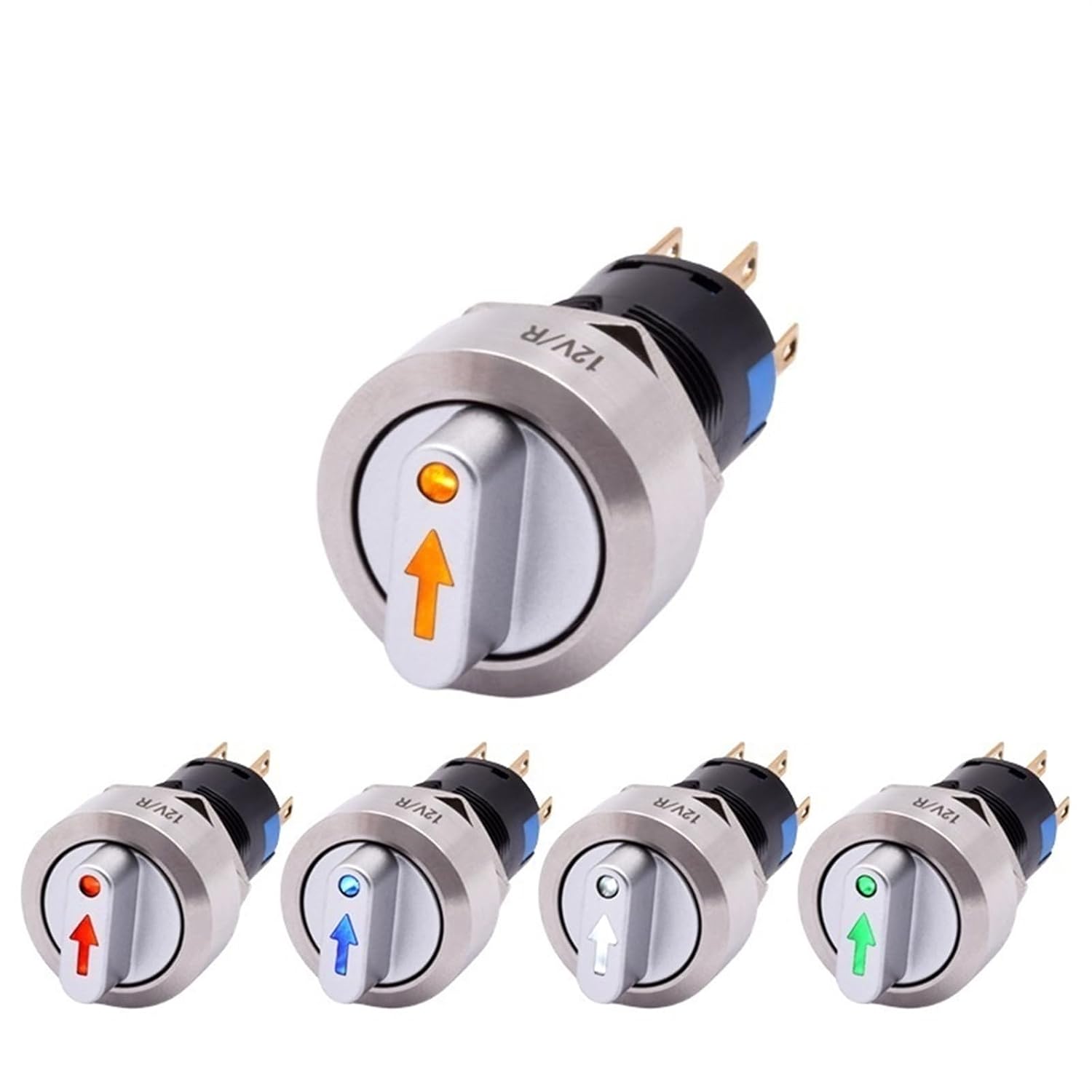 16mm Metal Knob Rotary Selector Switch 2 3 On Off 12V LED Red Green Stainless Steel Push Button 1NO1NC Latching 1Pcs(Green,2 Position 1NO1NC,3-6V LED)