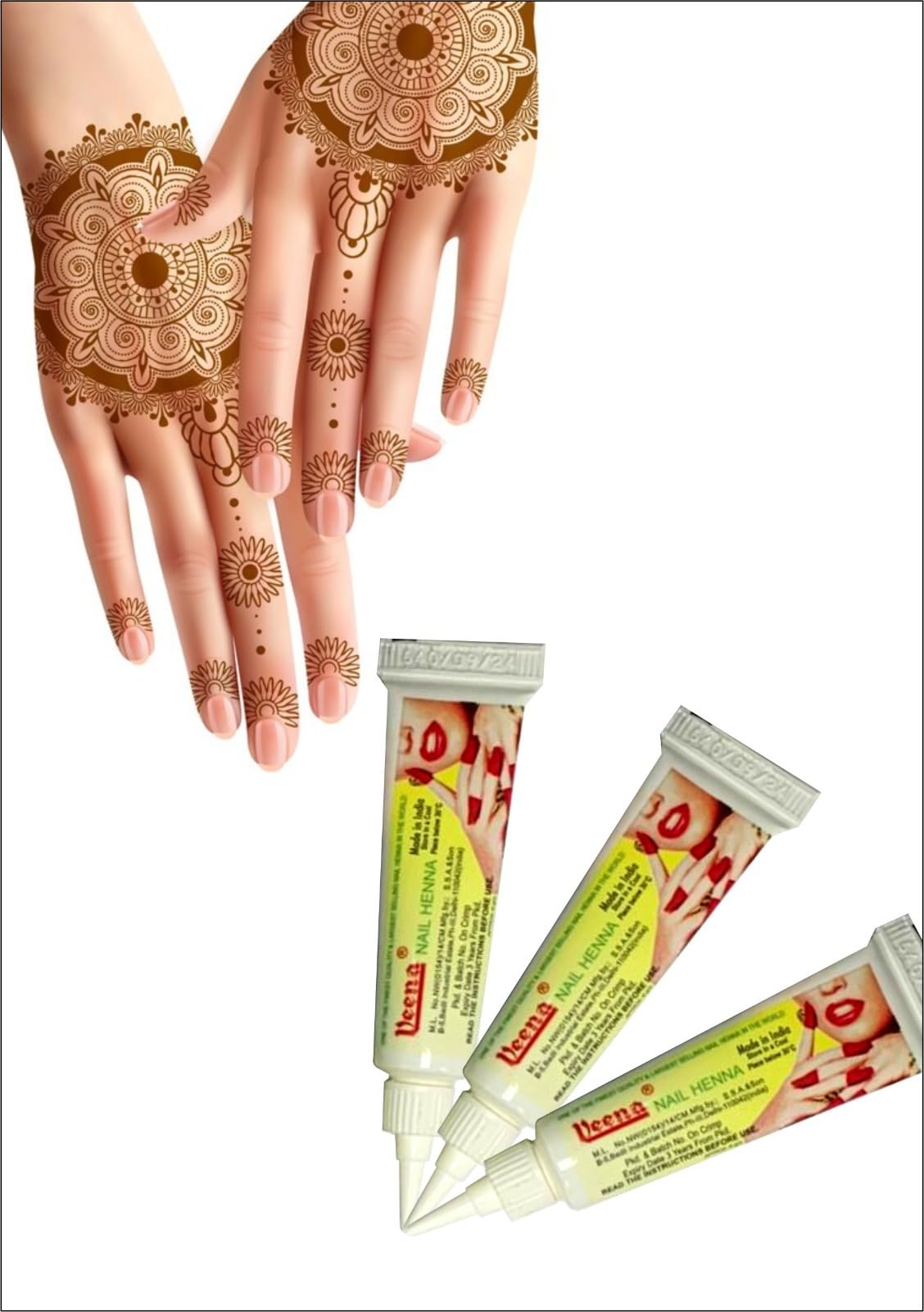 Veena Instant Dip in Dark Maroon, Ready to Use Mehndi Paste for Hands & Bridal Designs Fast Pack of 9-image-48