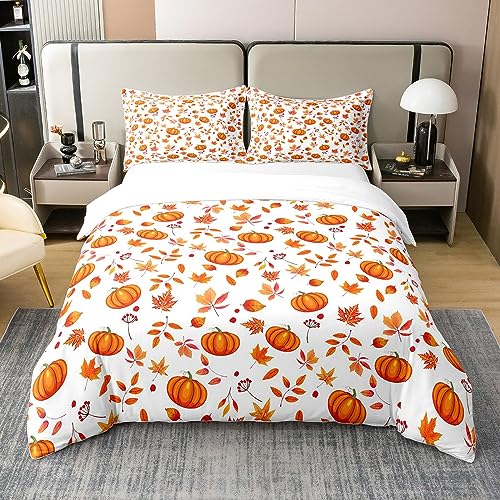 100% Cotton Halloween Pumpkin Comforter Cover, Happy Fall Autumn Bedding Sets Double