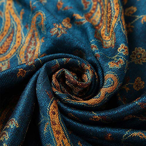 Paisley Flowers Borders Pattern Pashmina Silk Scarf Shawl Wrap Blanket Reversible Comfortable With Fringes4