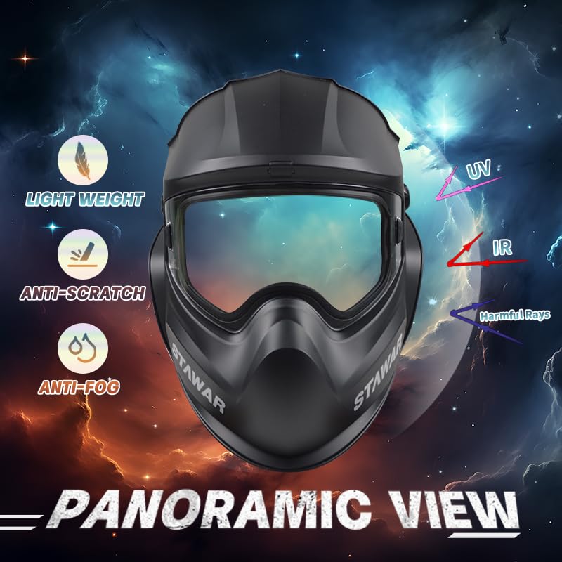 Shine STAWAR Grinding Helmet, Lightweight Cutting Face Shield with Anti-Fog & Scratch Resistance Clear Lens (Black Hood)