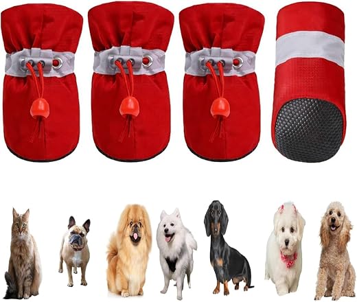 DAGGERS Pack of 4 Pcs Dog Boots Paw Protector Anti-Slip Upgraded Sole Shoes with Reflective Straps Design for Shih tzu, Bi...