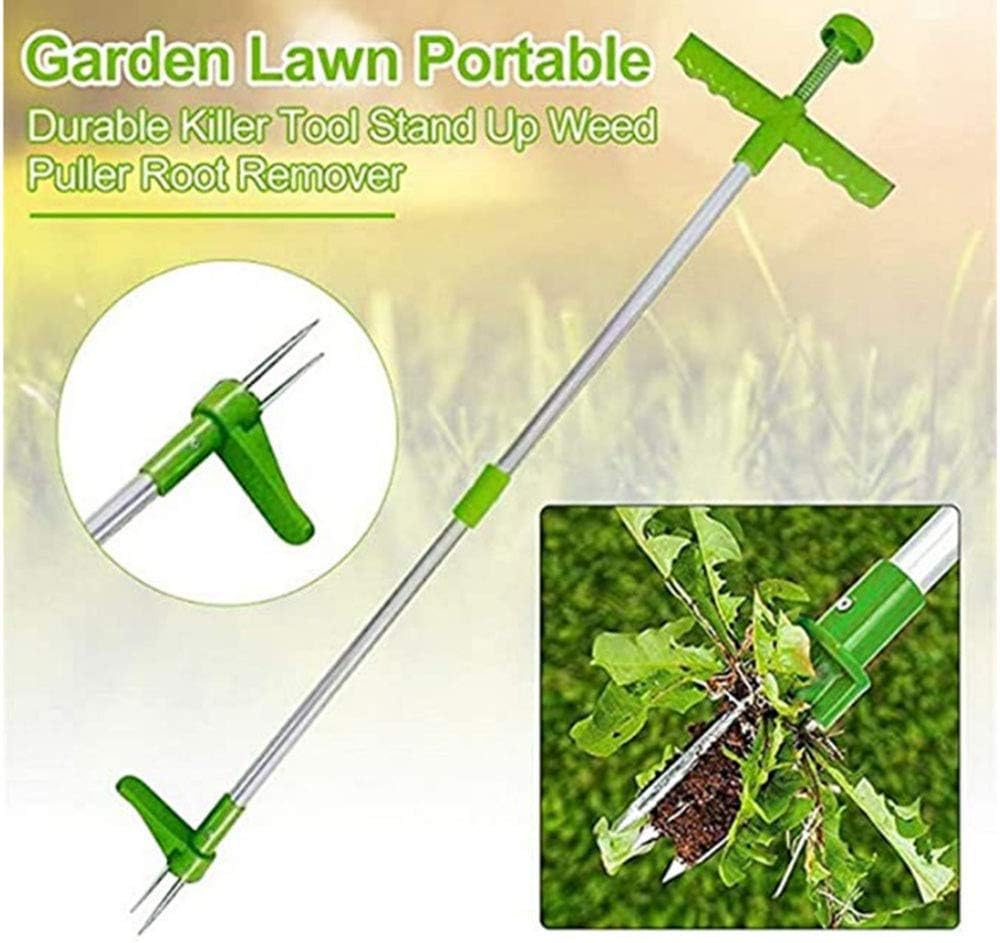 Portable Stand Up Weed Puller, Garden Lawn Root Remover Tool, Long Handle Weeding Tool with 3-Claw Steel Head