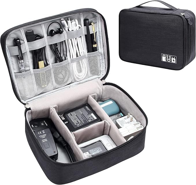 - ANARADHAR Travel Electronics Organizer Pouch | Electronic Accessories Storage Case with Adjustable Dividers | Portable Tech Pouch for Charger, Hard Drive, Cables & Power Bank (Black)