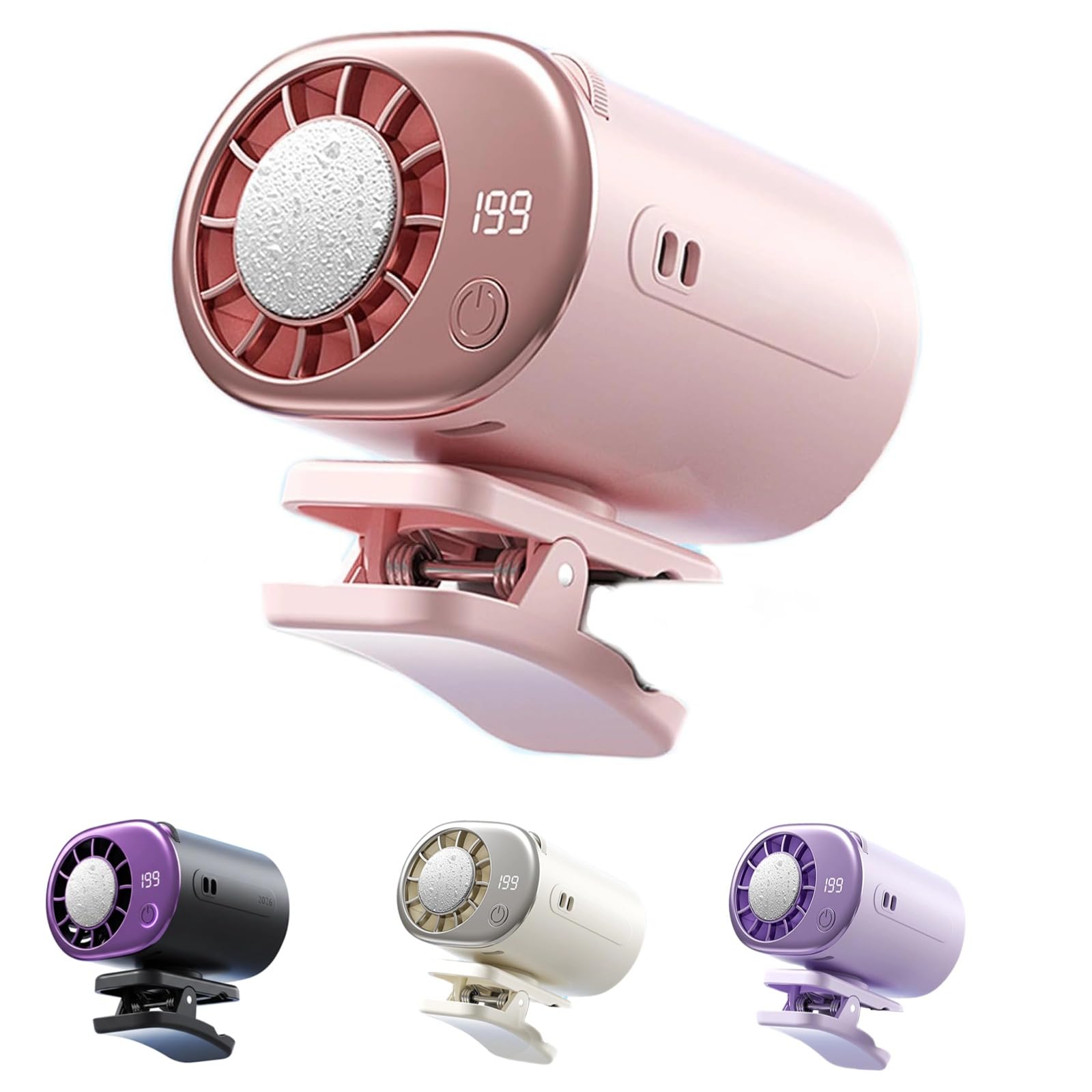 Clip on Car Fan with LED Display,360° Rotating Clip Fan Portable Rechargeable,USB Desk Fan Strong Airflow Ultra Quiet for Car Stroller Office Travel (Pink)