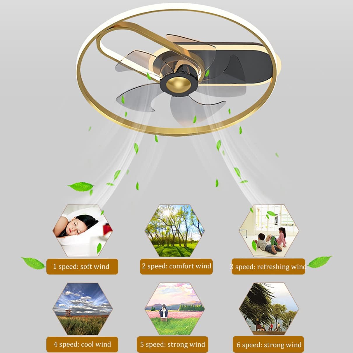 YUEGOO Ceiling Fans with Lamps,Modern Ceiling Fan with Light Reversible Quiet Fan Lights Bedroom Led Dimmable Fan Ceiling Light with Remote Control Living Room/D/45Cm