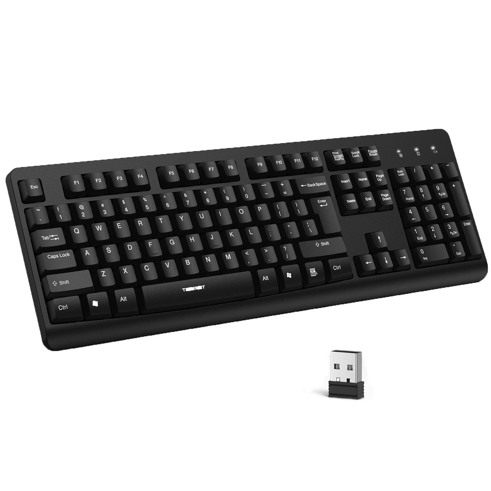 TECKNET Tastatur Kabellose, Deutsches Layout Funktastatur Leise, 2,4 GHz Kabellos, 105 Tasten Ergonomische Tastatur, Standardgröße Wireless Keyboard für Computer Laptop Pc, Schwarz (Tiefschwarz)
