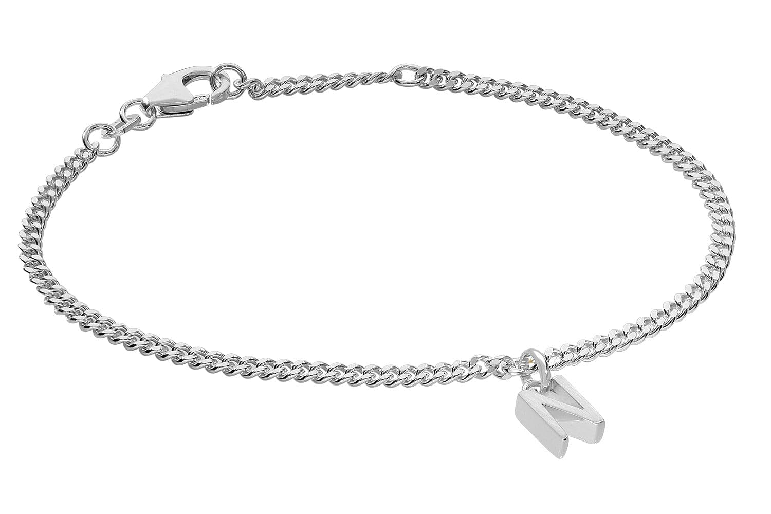 trendor Bracciale da ragazza con lettera N, argento 925, rodiato, 21590-N | Bracciale a maglia piatta con taglio a diamante, elegante bracciale per giovani donne,
