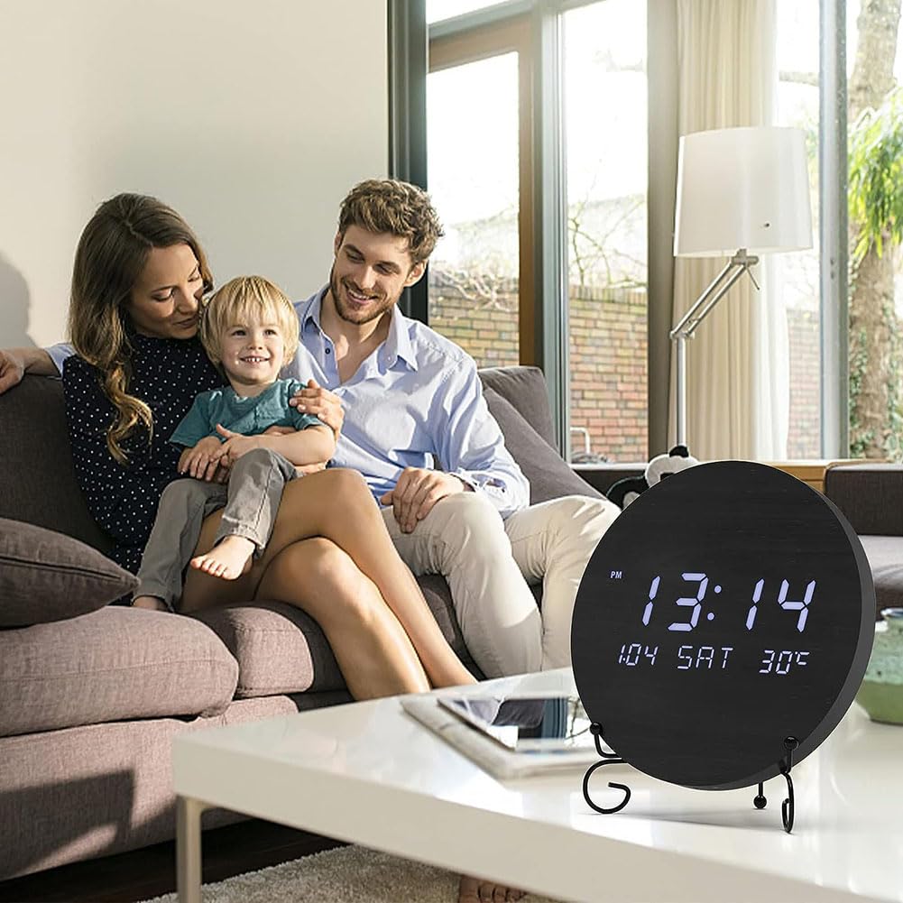 Moderne LED-Digital-Wanduhr Mit Temperatur-Holz, 12/24 Stunden Zeituhren, Lautlos, Aus Holz, Nicht Tickend, Beleuchtet, Großes LED-Display, Dekoration, Klassenzimmer, Büro