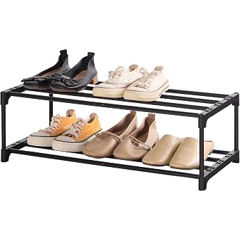 Shoe Rack 2 Tiers Small Can Hold 6 Pairs of Shoes Shoe Rack Storage Organizer Anti-Rust Coating Suitable for Dormitory Rental House Balcony Black