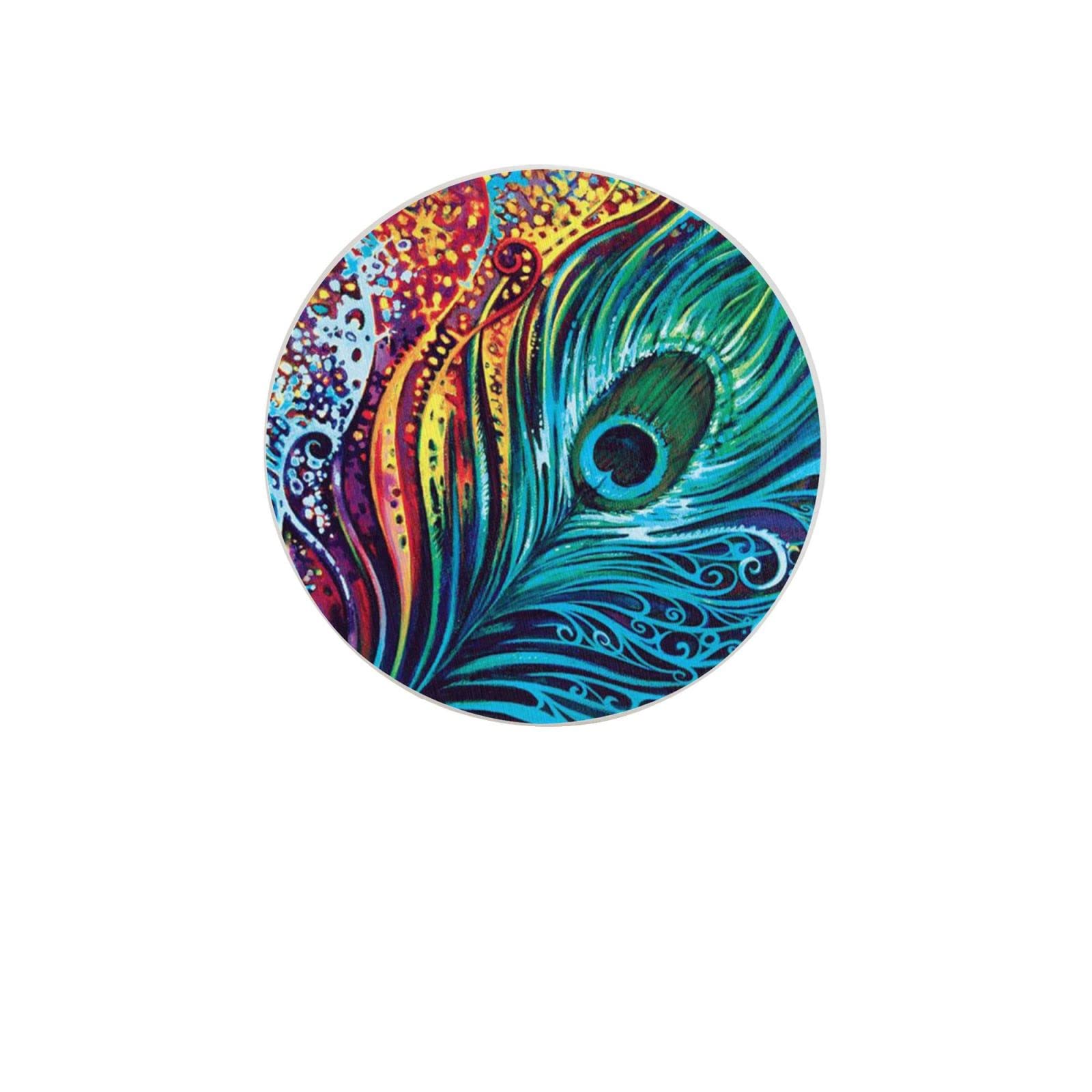 Vrkajzew Drink Coasters, Round Diatomaceous Earth Coaster Set, Colored Peacock, 4 Inches