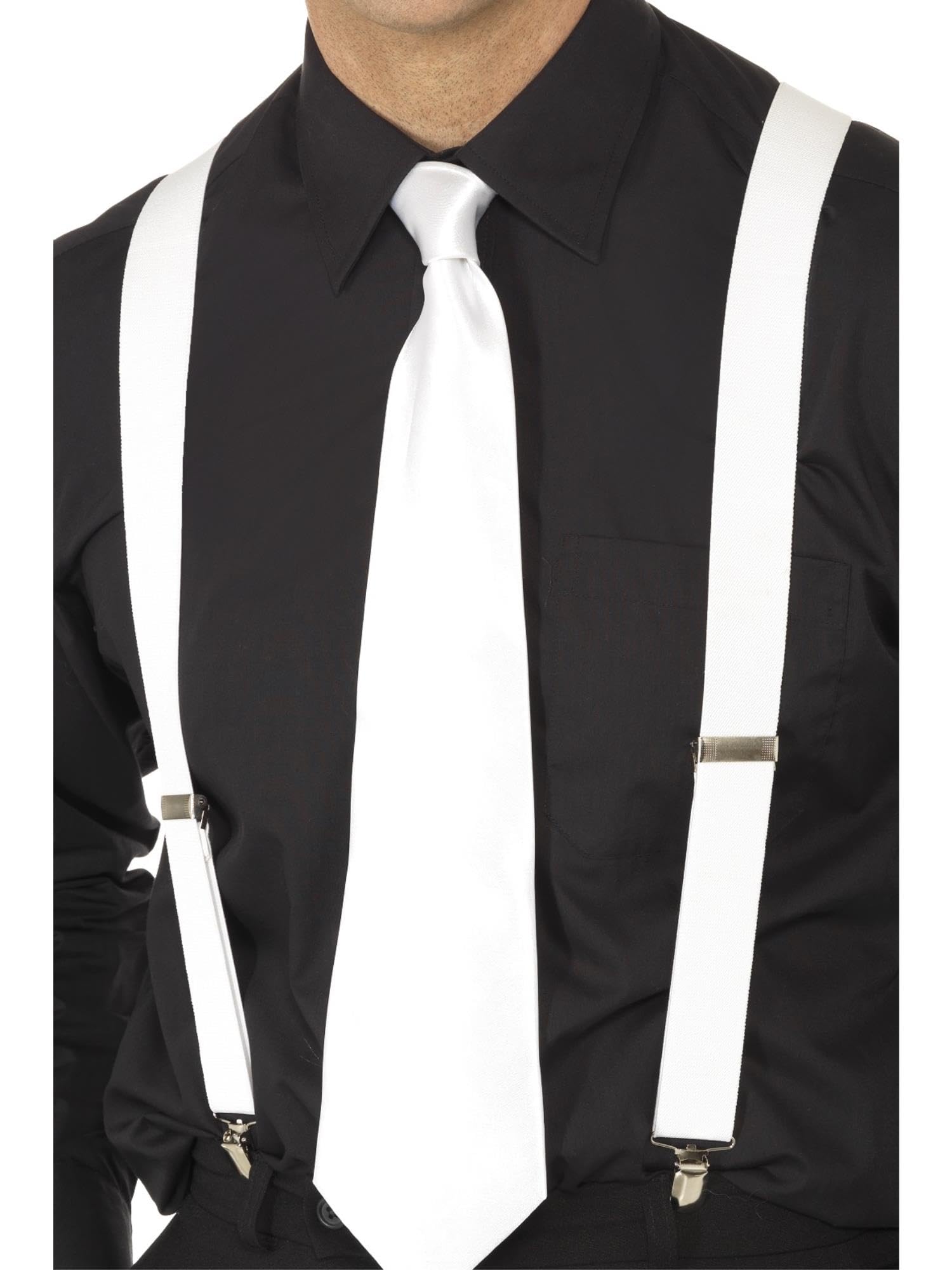 Smiffy's Elasticated Braces - Braces Fancy Dress Gangster Elasticated 1920S Costume Accessory Mens Capone White
