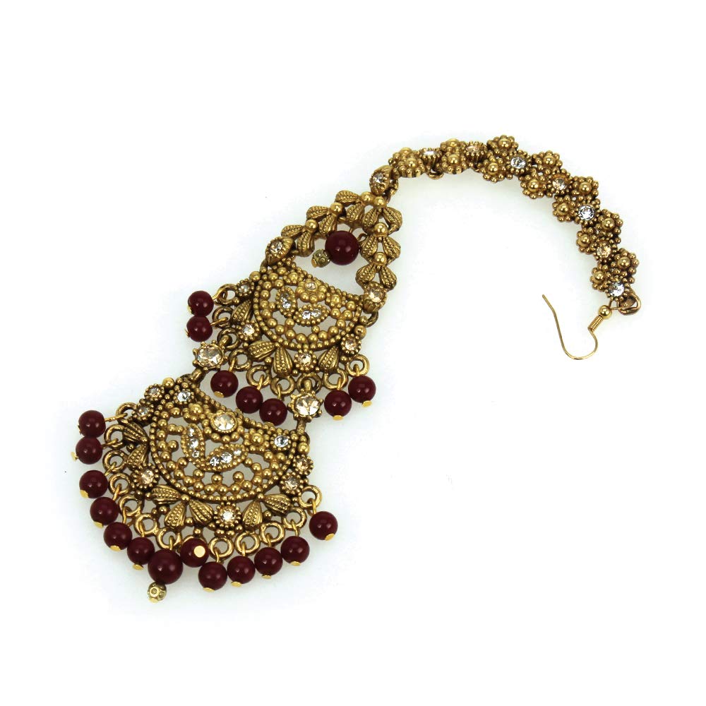 Kyles CollectionNickel Free Swarovski Maang tika encrusted with Golden Shadow Swarovski Crystals and Maroon beads Genuine Swarovski Crystals Indian jewelry Made in London,UK