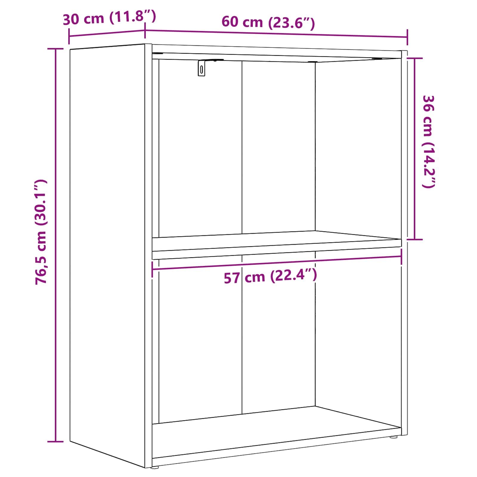 Libreria 60 x 30 x 76,5 cm, in legno nero, effetto rovere, organizer per soggiorno, ufficio e cameretta dei bambini, versatile, con ripiani regolabili