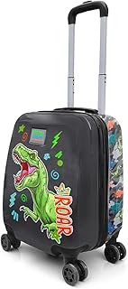 Coral High Kids Black Gray Dinosaur Patterned Children's Suitcase