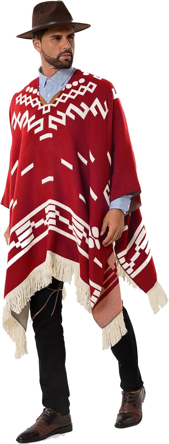 JXVX Western Cowboy Poncho Serape Authentic Mexican Hippie Alpaca Wool Poncho Halloween Western Theme Party Outfit Costume