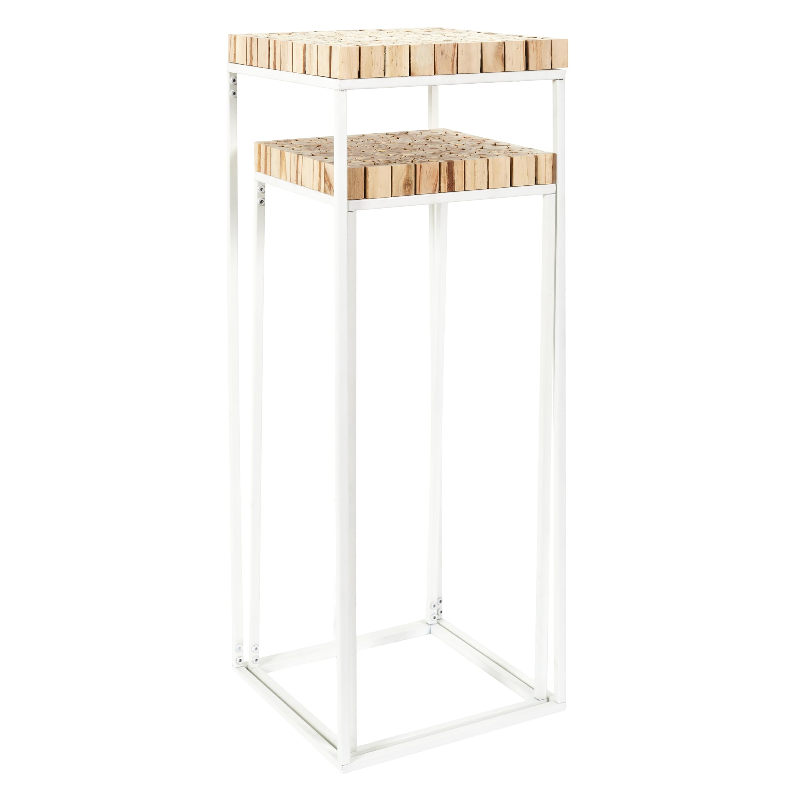 HOME DECO FACTORY Lot de 2 Sellettes Gigognes Bois et Métal Marron | Bois de pin et métal, lot de 2 sellettes gigognes, design contemporain, salon ou entrée, gain de place, 34x34x90 cm, marron