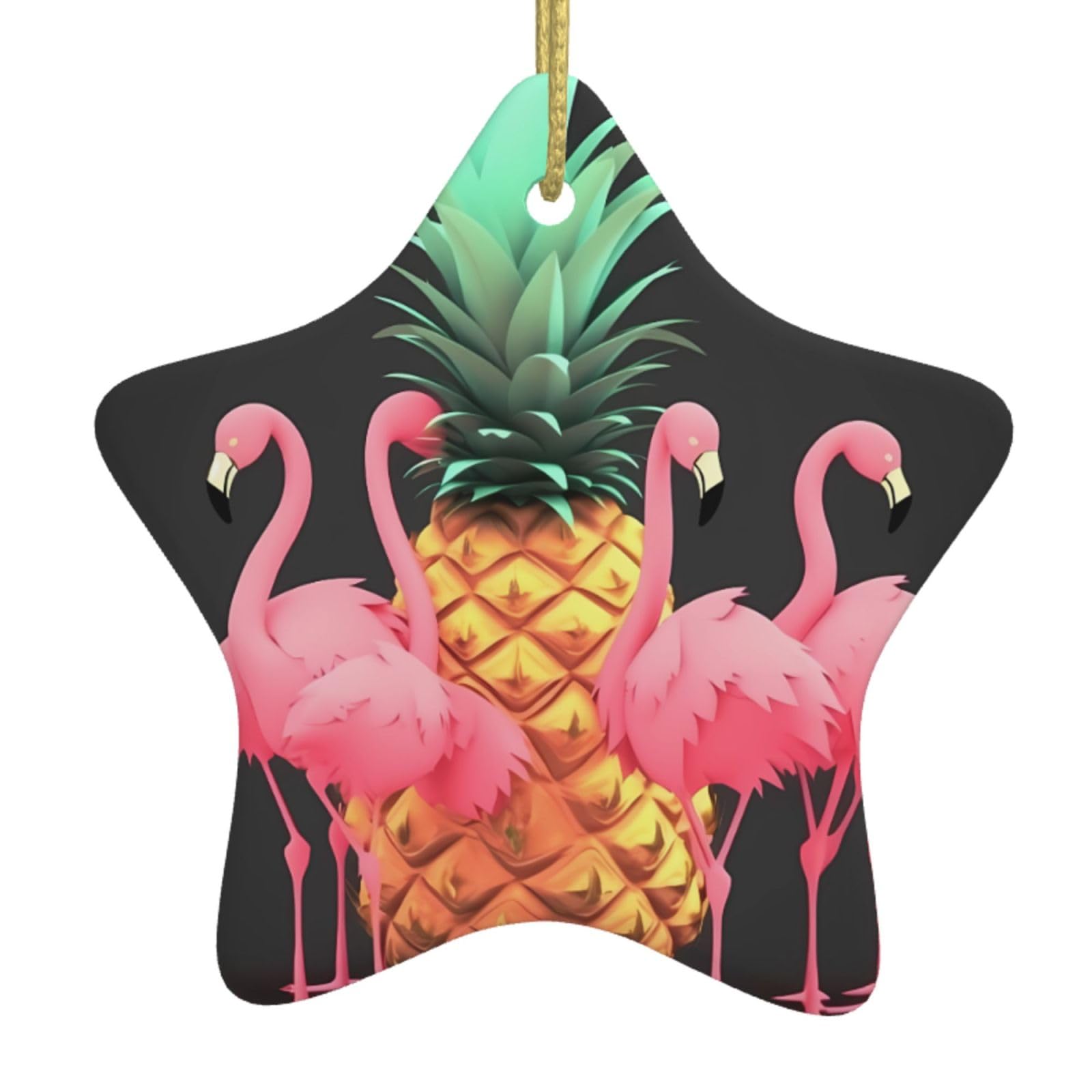 Ceramic Christmas Tree Hanging Ornaments with Gold Ropes Christmas Tree Decorations Star Ceramic Pineapple Flamingos Pendant Keepsake Decorations for Holiday Xmas Gift Ideas