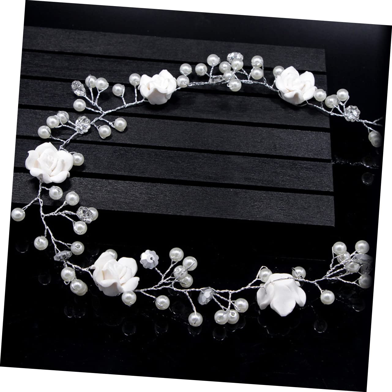 Weißes Haarband, Perlen-Haargummis, Braut-Kopfbedeckung, Hochzeit, Rebe, Blume, Perlen-Rebe-Stirnband, weiche Kette, Braut, weiße verlängerte Blumen-Perlen-Stirnbänder