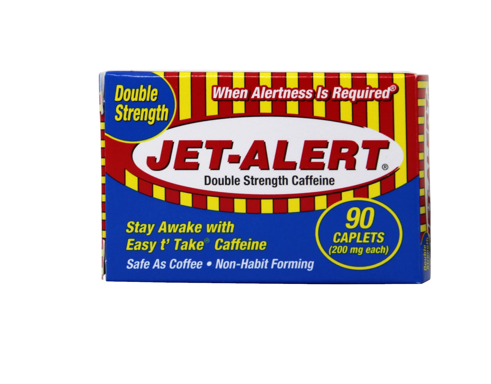 Jet Alert Double Strength Alertness Aid Caplets, 200mg-90 Ct Value Packs (12)