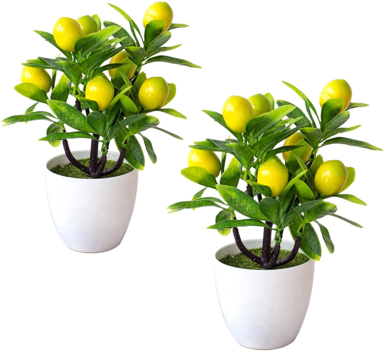 THE WHITE SHOP Artificial Mini Potted Plants, Artificial Fruit Lemon Tree Bonsai Fake Greenery White Plastic Pot, Potted Plants Artificial Fruit for Home Table Desk Office Bathroom Decor