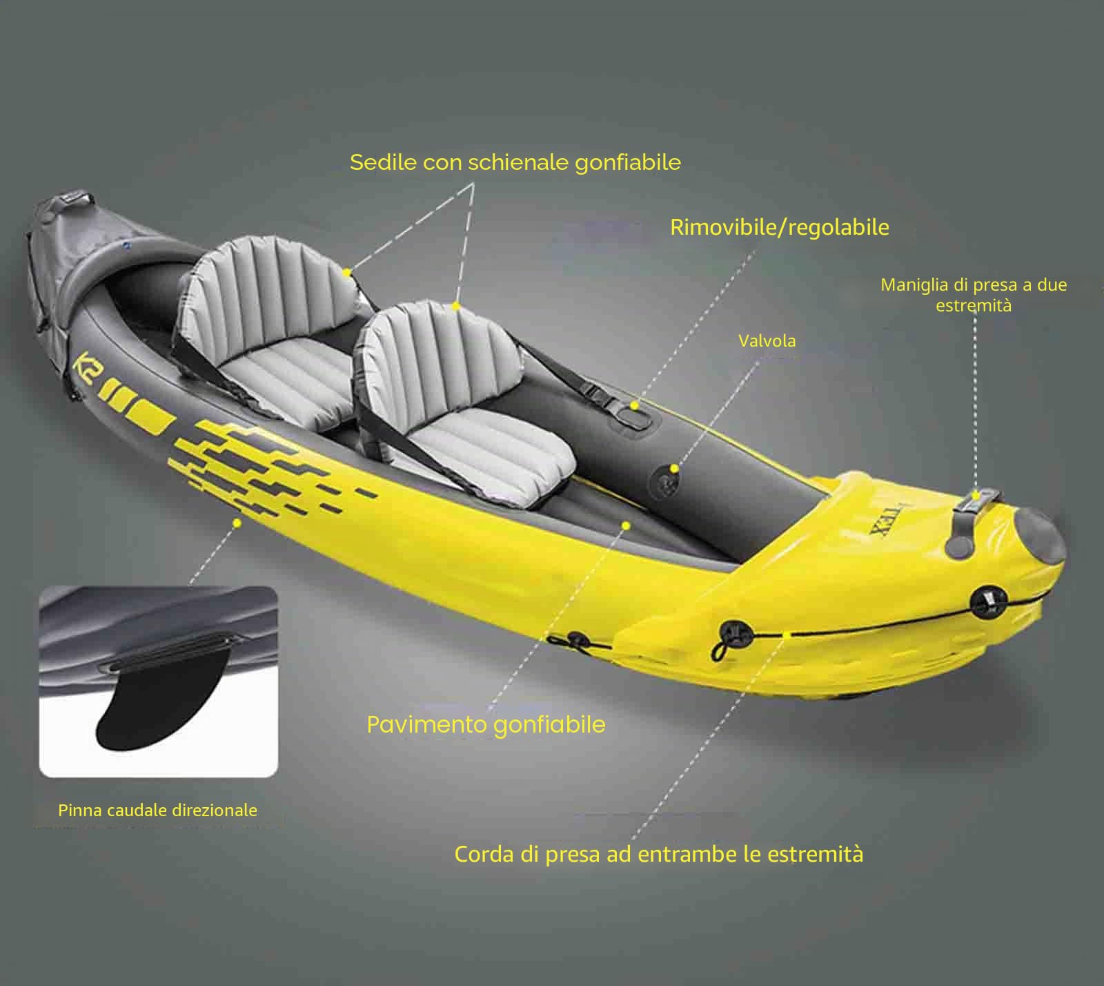 FJAUOQ Gonfiabile 2 Posti Super Capiente Canoa Gonfiabile Stabile e Leggera Kayak Gonfiabile Comodo e Maneggevole 2 Persone Set Completo Pronto all'Uso