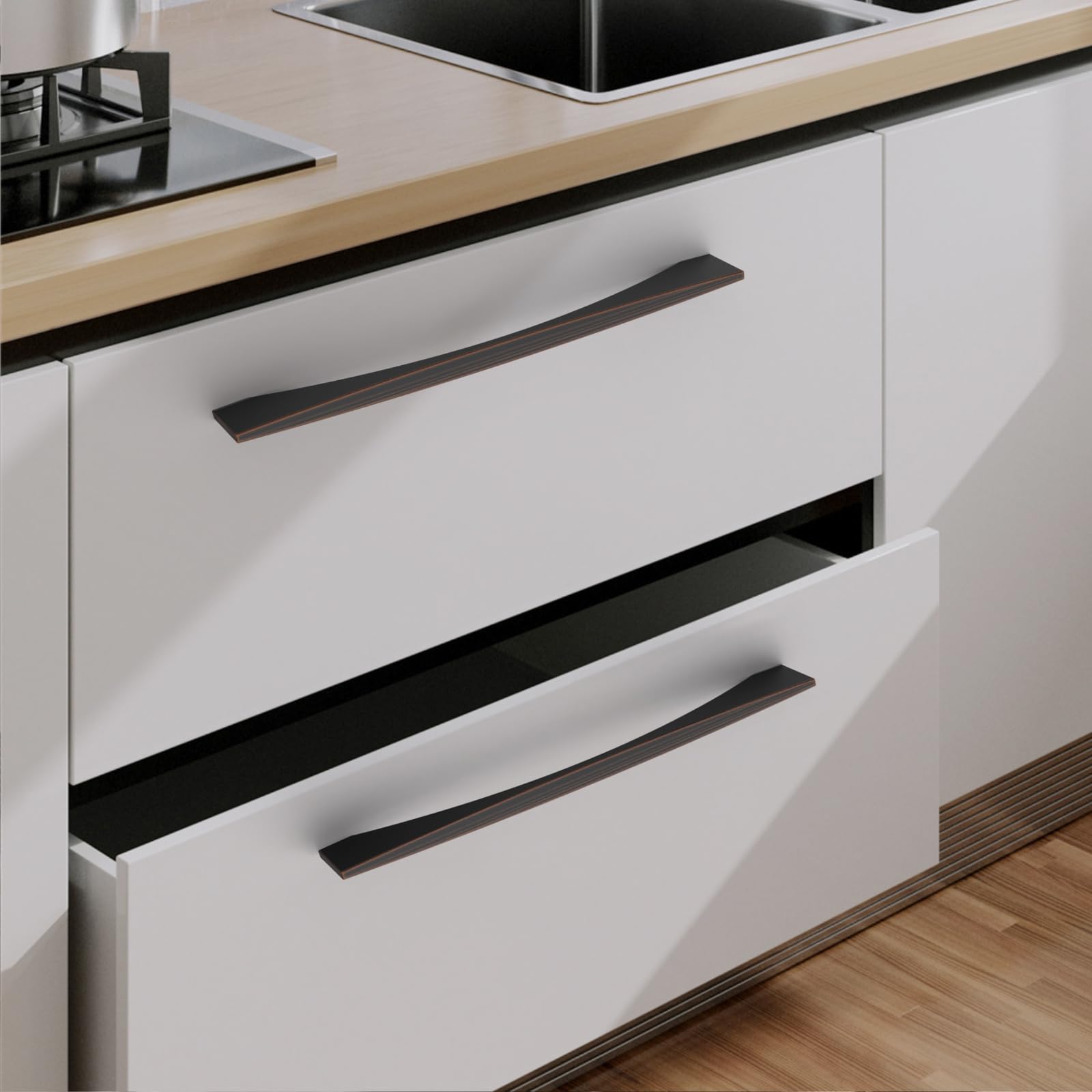 9BUILD Lot de 10 poignées d'armoire de cuisine en bronze huilé de 19,1 cm pour armoires, commodes, tiroirs