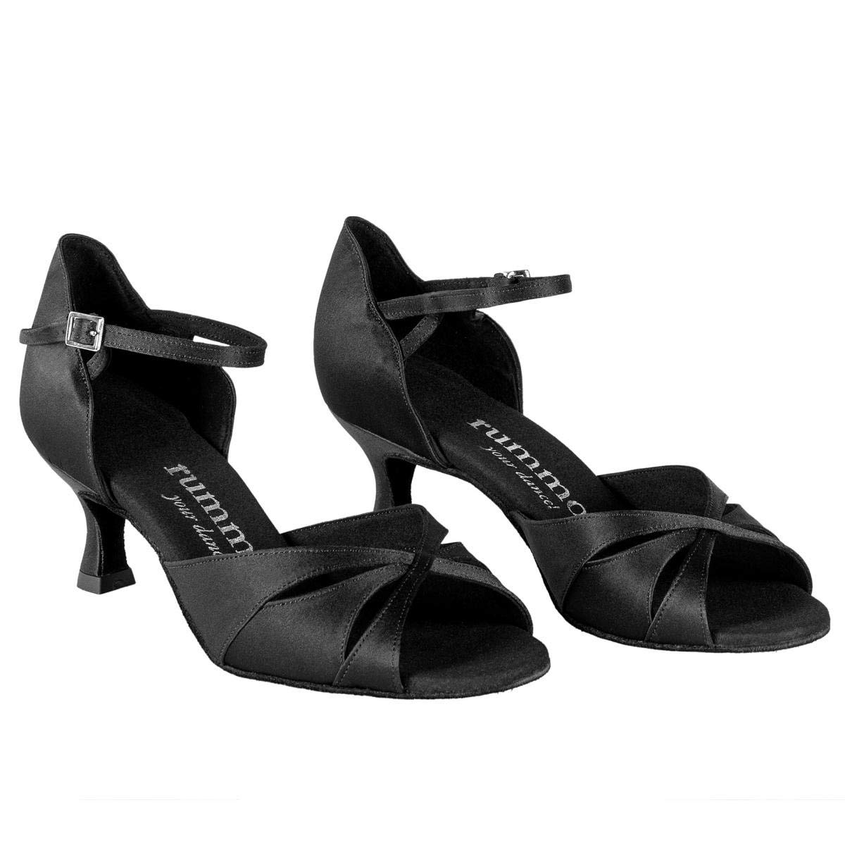 Rummos Damskie buty do tańca R385 041 - czarna satyna - regularny krój - 5 cm 50R rozkloszowany obcas - wyprodukowano w Portugalii