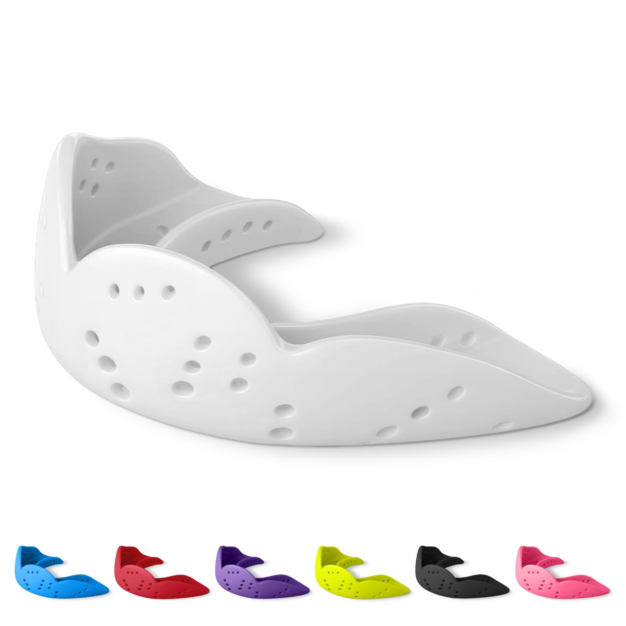 Aero Medium Mouthguard, Snow White - 30% Stronger Protection for Lacrosse, Football, Hockey, Roller Derby, Team Sports - Remoldable Up to 20 Times - Ultra Slim - Works for Braces - Non Toxic